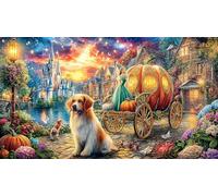 Cinderella-and-Her-Pumpkin-Carriage-at-Night 1000 pièces Puzzle pour Adultes Cadeau Amusant & Activité Maison Défi de Jeu éducatif Jeu Stimulant pour Femmes et Hommes 38x52/1000 pièces
