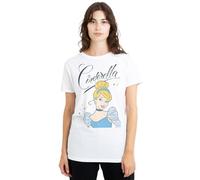 Cinderella Headshot with Fancy Script Ladies T Shirt, White, Blanc, L Femme