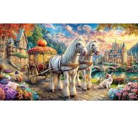 Cinderella-in-Pumpkin-Carriage-with-White-Horses 1000 pièces Puzzle en pour Adultes Cadeau Amusant & Activité Maison Jeu éducatif détente pour décoration Murale et Cadeaux 38x26/1000 pièces