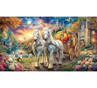 Cinderella-in-Pumpkin-Carriage-with-White-Horses Puzzle 1000 pièces Défi de Jeu éducatif Papier recyclé Extremement Difficile pour Adultes et Enfants de 12+ Ans 38x52/1000 pièces
