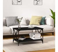 CINDERFUL Table Basse Noir 80x50x45 cm Bois d'ingénierie et Fer Meubles Tables Basses