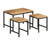 CINDERFUL Tables Basses gigognes 3pcs Bois de manguier Massif Brut et Fer,Table Basse gigogne en Bois Massif Solution Gain de Place pour Petits espaces et Chambres à Coucher Tables d'appoint