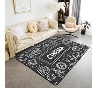 Cinéma Tapis Salon Cinéma Thème Tapis Noir et Blanc Graffiti Décor Tapis D'Appoint Dessin Animé Fun Tapis Intérieur et Extérieur Enfants Adolescents Adultes Décor de Chambre 150x200,Noir et Blanc