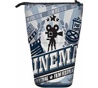 Cinéma Télescopique Crayon Papeterie Case Stylos Boîte De Rangement avec Fermeture Éclair pour Femmes Hommes Garçons Filles Film Rétro Vintage Film Caméra Star Blé Festival Moderne Dessin Animé