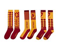 Cinereplicas HARRY POTTER - Chaussettes Hautes - Pack de 3 - Unisexes - Maison Gryffondor - Chaussettes à emblèmes - Licence Officielle