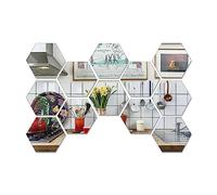 CINGHIA Miroir Adhesif Mural,Miroir Autocollant Miroir Adhésif,12 Pièces Miroirs Muraux Acrylique,Miroir Mural Autocollant,Miroir Hexagonal pour Salle de Bain,Salon 16,5×18×9cm