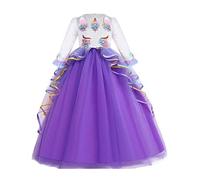 CinheyU Filles Déguisement Licorne Robe en Manches Longues pour Noël Halloween Canaval Costume de Cérémonie Anniversaire Fête Soirée Princesse Longue en Tulle Robes Bal Violet 8-9