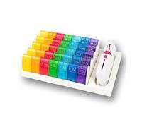 CINIBOX® Comfort+ Distributeur de médicaments arc-en-ciel | Pour 1 mois, 31 compartiments, avec séparateur de comprimés, convient à un usage alimentaire, sans phtalates