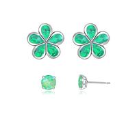 CiNily Boucles d'oreilles à tige plaquées or en forme de fleur avec opale hypoallergénique - Cadeau pour femmes et filles, Plaqué or blanc, Opale créée