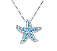 CiNily Collier avec pendentif en opale plaqué or 14 carats - Tortue/étoile de mer/dauphin - Bijou océan, 1 inch x 26 mm pendant, 17.7 inches chain, Pierre, Opale synthétique