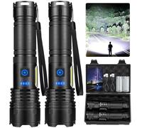 Cinlinso Lot de 2 lampes de poche LED rechargeables haute luminosité, 990 000 lumens, 7 modes avec lampe de travail COB, étanche IPX7, lampe torche puissante pour la maison, le camping, les urgences