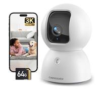 CINMOORE Caméra de sécurité 3K pour bébé/animaux domestiques avec carte SD de 64 Go, sans frais mensuels, 360° Pan-Tilt, vision nocturne couleur, détection de mouvement AI, conversation 2 voies, WiFi