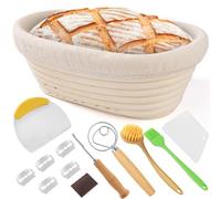 Cinnani 25cm Banneton pour Pain Ovale,corbeille à pain,Panier Fermentation Pain Set.Idéal Set de Paniere a Pain,Kit boulangerie pour pain à levain