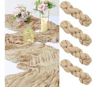 Cinnani 4 Pièces Chemins de Table en Beige 90 x 300cm Boho Gaze Etamine à Fromage Chemin de Table Rustique en Gaze pour décoration de Table de Mariage, Décoration D'arche de Mariage, Fête
