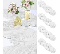 Cinnani 4 Pièces Chemins de Table en Blanc 90 x 300cm Boho Gaze Etamine à Fromage Chemin de Table Rustique en Gaze pour décoration de Table de Mariage, Décoration D'arche de Mariage, Fête