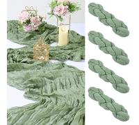 Cinnani 4 Pièces Chemins de Table en étamine en Vert Sauge 90 x 300cm Boho Gaze Etamine à Fromage Chemin de Table de Mariage pour décoration de Table de Mariage, Décoration D'arche de Mariage, Fête