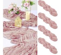 Cinnani 4 Pièces Chemins de Table en Rose 90 x 300cm Boho Gaze Etamine à Fromage Chemin de Table Rustique en Gaze pour décoration de Table de Mariage, Décoration D'arche de Mariage, Fête
