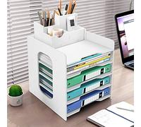 Cinnani 5 Niveaux Organisateur de Bureau en WPCÉtagère de Stockage A4 Papiers Documents Horizontal Support de Rangement Bac à Courrier Plateaux de Classement de Fichier Bureau Maison et École