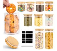 Cinnani Bocaux en Verre Lot de 10, Rangement Cuisine Avec Couvercle en Bois et Rondelle, Hermétique Pour Céréales, Cornflakes, Sucre, Spaghetti