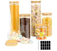 Cinnani Bocaux en Verre - Lot de 6, Rangement Cuisine, Pot en Verre avec Couvercle, Hermétique, Pour Céréales, Cornflakes, Sucre, Spaghetti