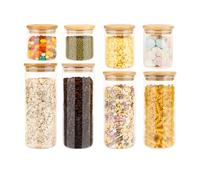 Cinnani Bocaux en Verre - Lot de 8, Rangement Cuisine, Pot en Verre avec Couvercle, Hermétique, Pour Céréales, Cornflakes, Sucre, Spaghetti