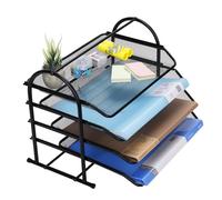 Cinnani en métal 4 compartiments noir. Bac à courrier pour documents A4, design en maille, plateau de bureau, classeurs, bureau d'ordinateur, organisateur de tiroirs, 35,5 cm L x 25,5 cm l x 26 cm H