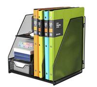 Cinnani Organisateur de bureau banette en métal à Bac à 3 niveaux avec porte-stylos en métal,banette de rangement bureau,porte-revues de bureau avec plateau inférieur monogrammé