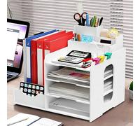 Cinnani Organisateur de Bureau Multifonctionnel - Boîte de Rangement, Étagère de Dossiers et Porte-Documents - Compartiment en PVC pour Maison et École