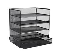 Cinnani Organiseur de bureau, bac à courrier à 5 niveaux avec tiroir, compartiments de rangement pour dossiers, lettres, papier, plateau de rangement de bureau en métal (noir)