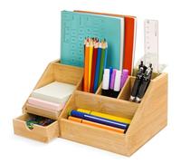 Cinnani Organiseur de Bureau en Bambou Avec Tiroir - Boîte à Stylos, Plateau et Rangement Multifonctionnel pour Papeterie