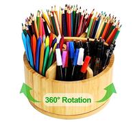 Cinnani Organiseur de bureau rotatif à 360° en bambou, porte-crayons, avec poignée, organiseur de table, 6 compartiments surdimensionnés, organisateur de maquillage, porte-crayons pour enfants