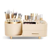 Cinnani Organiseur de maquillage multifonction rotatif à 360°, organiseur de beauté pour coiffeuse, salle de bain et chambre à coucher, avec petit tiroir multifonctionnel(Crème)