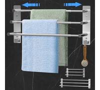 Cinnani Porte Serviette Salle de Bain, Porte Serviette en Acier Inoxydable Extensible 37-70cm, Porte Serviette Murale 3 Barres avec Crochets, Porte Serviette sans Perçage pour Salle de Bains Cuisine