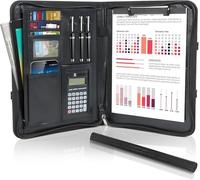 Cinnani Portfolio A4 en Cuir, Porte Document avec Papiers Écrit et Calculatrice Grands Compartiments, Porte Documents A4 Poignées Pliables, Porte Bloc-notes pour Record de Réunion/RDV Affaires-Noir