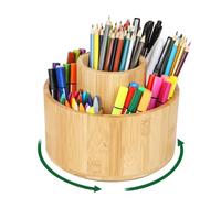 Cinnani Pot à Crayon en Bambou, Rotatif à 360° Organisateur de Bureau, Rangement Bureau avec 9 Compartiments Grande Capacité, Multifonctions Rangement Crayon, Pour Papeterie, Maquillage, L'artisanat