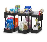 Cinnani Rangement sous Evier Cuisine à 2 Niveaux Lot de 3,Étagère sous Évier Rack avec 12crochet et 3gobelet Suspendu,Coulissant Organiseur sous Évier Etagere Tiroir,Noir