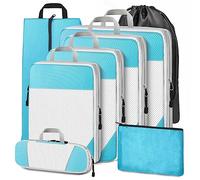 Cinnani Rangement Valise Lot de 8, Organisateur Valise Avec Compression, Packing Cubes, Organisateur de Voyage, Organiseurs de Bagage, Sac de Rangement Voyage pour Vêtement, Chaussures, Sous-vêtements