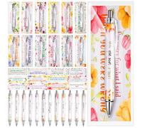 Cinnvoice Lot de 12 stylos à bille sarcastiques amusants en vrac avec 12 stylos à fleurs sarcastiques et 12 cartes, 12 sacs en plastique pour la semaine de laboratoire, fournitures de bureau pour