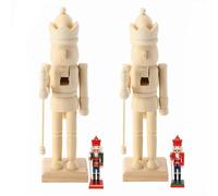 Cinnvoice Lot de 2 grandes figurines de casse-noisette de Noël en bois brut brut - 26,4 cm - Décoration de soldat en noyer non peinte - Cadeau avec fausse barbe et brosse pour décoration de table de