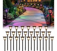 CINOTON Lot de 24 lampes solaires RGBCW pour allée extérieure, 3 modes d'éclairage, lampes solaires de jardin, IP65, étanches, éclairage paysager extérieur pour jardinière, pelouse, piscine, balcon