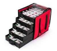 CINPIUK Boîte de rangement pour décoration de Noël avec 5 plateaux de séparation, grand bac de rangement, accès facile, compartiments réglables pour boules de Noël, figurines