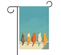 Cinq chats sur mur blanc drapeau de jardin minimaliste saisonnier vacances toile de jute double face maison cour drapeaux extérieurs 30,5 x 45,7 cm