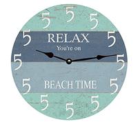 Cinq Heures Quelque Part sur La Plage Ronde Cuisine Horloge Silencieuse Horloge Murale sans Tic-Tac Pendule Murale pour Bar Maison Salon 25Cm