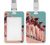 Cinq porte-badges rétractables pour femme africaine avec peau noire riche pour le travail, le bureau, les médecins, les infirmières