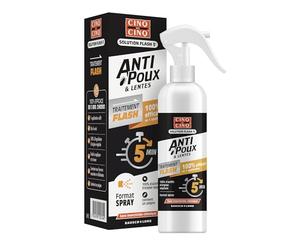 CINQ SUR CINQ | Poux Spray Flash 5min 150 ml + Peigne | Élimine poux & lentes en 5 minutes | Sans odeur | 100% d'ingrédients d'origine naturelle | Enfants & Adultes