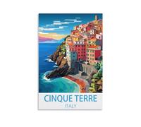 Cinque Terre Affiche vintage de voyage Italie 50 x 75 cm Impression sur toile Art mural Décoration de chambre à coucher