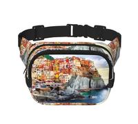 Cinque Terre Sac banane carré double couche avec sangle réglable, unisexe, noir, taille unique