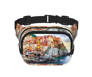 Cinque Terre Sac banane carré double couche avec sangle réglable, unisexe, noir, taille unique