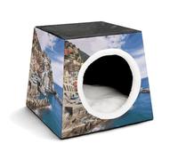 Cinque Terre Scenery Cabane pour animaux de compagnie - Nid confortable pour animaux de compagnie - Capsule d'espace chaude et douce - Abri pour animaux domestiques - Maison pour chats d'intérieur