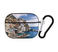 Cinque Terre Scenery pour Airpod Pro Coque rigide de protection complète contre les chutes avec porte-clés compatible avec AirPod Pro 2e/1ère génération, LED avant visible, noir